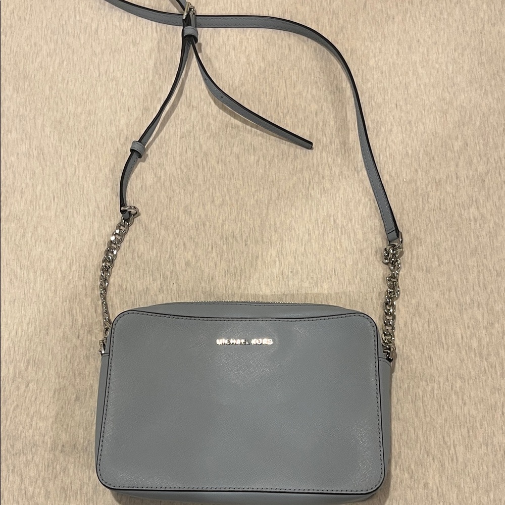 Michael Kors Light Gray Leather Crossbody with Chain Strap